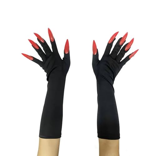 Generic Halloween Costume Paw Gloves Witch Long Fingernails Claw Gloves for Women Girls Red Wolf Paw Gloves for Halloween Costume Cosplay Party Decoration 1 Pair, Standard, Black