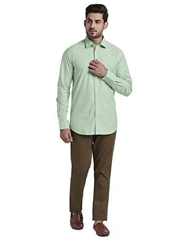 Image of COLOR PLUS Men's Solid Tailored Fit Shirt (CMSS26987-N4 Medium Green