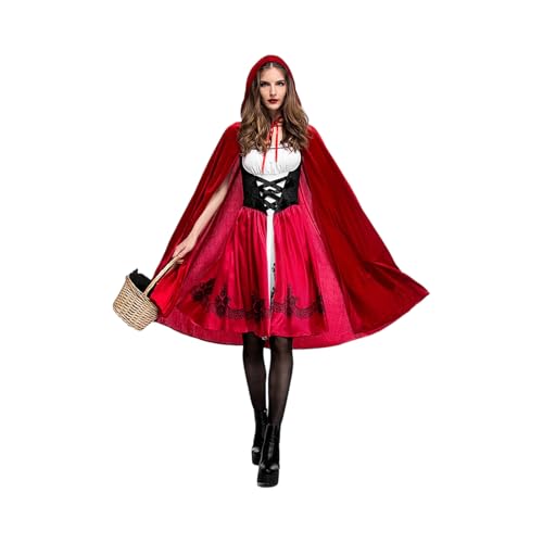 Kostüm Damen Rotkäppchen Karnevalkostüm Zweiteiliges Set Sleeveless Kleid Mit Umhang Märchen Kostüm Erwachsene Cosplay-Kostüm,Fasnachtskostüme...