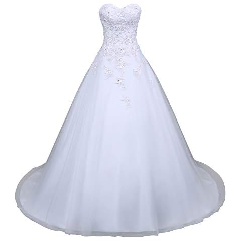 Romantic-Fashion Brautkleid Hochzeitskleid Weiß Modell W049 A-Linie Satin Perlen Pailletten Applikationen DE Größe 48 Cover