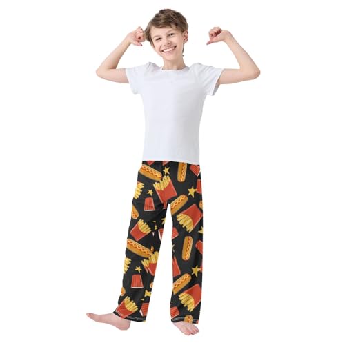 Hot Dog Fries Boys Pants Boys Athletic Pants Long Pant for Boywith Pockets Wide-Leg Size 6-14Y3