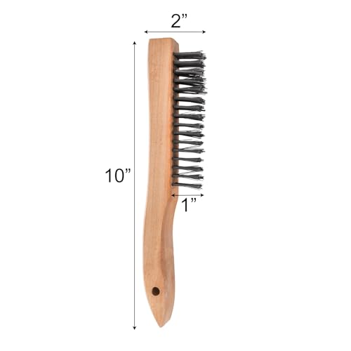 Image of Elsjoy 12 Pack 10 Inch Stainless Steel Carbon Steel Wire Scratch Brush with Wooden Handle, Crimped Wire Bristles for Rust, Paint, Welding Slag Removal