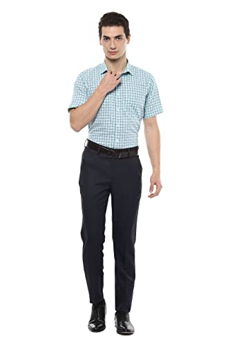 Image of Peter England Men Navy Solid Regular Fit Trousers