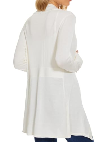 Image of Women Long Knit Cardigan Lightweight Open Front Sweaters | Capsule Wardrobe for Women, Relaxed fit, Buttoned Ribbed cuffs, Dressy Business Casual , for spring early fall office work