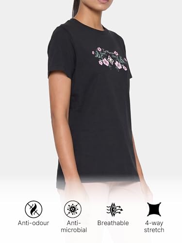 Image of Enamor Athleisure Relaxed Fit Short Sleeve Round Neck Antimicrobial Finish Breathable Stretch Cotton Activewear Sports Tshirt for Women - A301