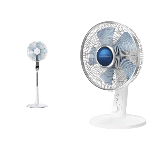 Rowenta VU5640 ventilador de pie Turbo Silence Extreme | 4 ajustes de velocidad gris/antracita/blanco y ventilador de mesa VU2730 Turbo Silence Extreme+ | blanco muy silencioso y potente