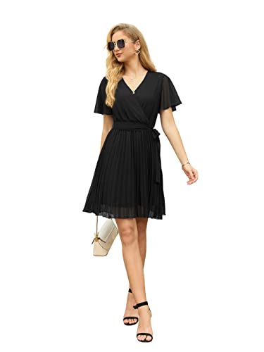 Grecerelle Wedding Guest Dresses For Women Elegant Short Sleeve Cocktail Dress Cute Mini Little Black Dress For Women(X-Large, Black) #TOP4