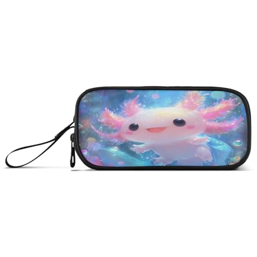 Image of Shiny Axolotl Pencil Case Box Boys Girls Large Pencil Pouch Zipper Compartments Big Capacity Stationery Pen Bag Organizer for Kids Teens Adults School Office