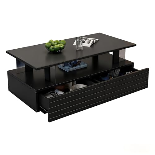 Mesa de centro LED moderna negra multifuncional con dos niveles de salon 5