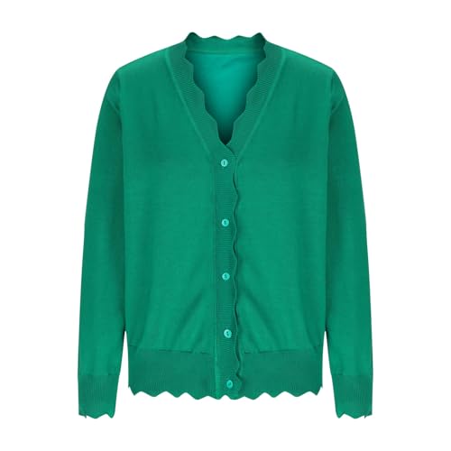 Women's Cardigan Sweater V Neck Lightweight Button Front Knit Tops Green - image 4