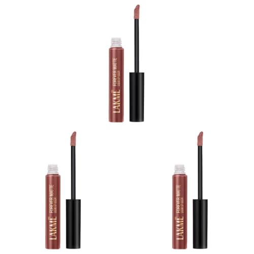 Image of Lakme Forever Matte Liquid Lip Colour, Long-Lasting Liquid Lipstick, Lightweight & Transferproof, Smudgeproof - Nude Hue 5.6ml (Pack of 3)