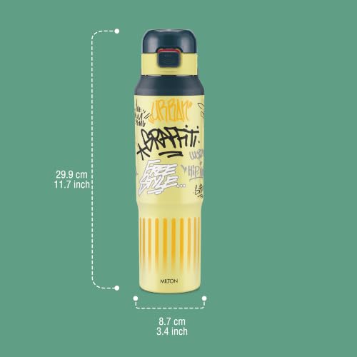 Image of Milton Steel Helio 900 Thermoware Water Bottle 600 ml with One Touch Safety Lock & Twin Lid Sip or Gulp, Long Hours Hot & Cold, Leak Proof, ISI Certified, PU Insulated, for Kids, School, Dark Grey