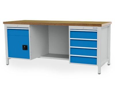 Bedrunka+Hirth - Kastenwerkbank 2000x750x859 mm mit 5 Schubladen, 1 Flügeltür und 1 Ablageboden halbe Tiefe