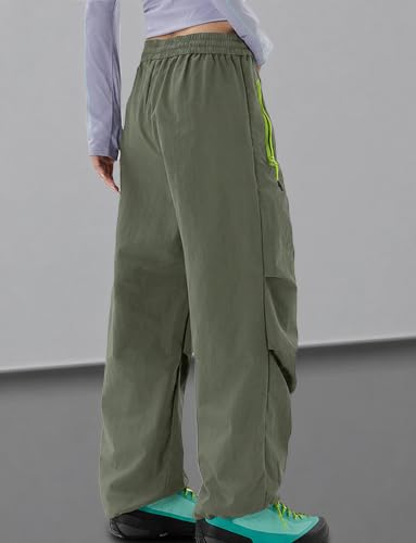 Image of FEOYA Waterproof Pants Women Light Rain Pants Parachute Drawstring Cuffs