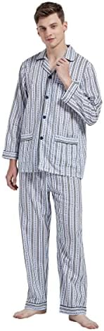 amaxer Mens 100% Cotton Pajamas Set Long Sleeve Pjs Button Fly Pijama Pants Soft Elastic Drawstring Waistband Bottoms XXL