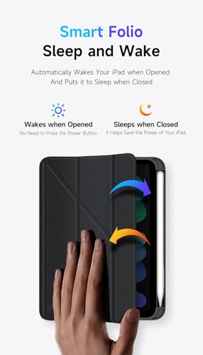 Image of INICIO Hybrid Smart Folio Case for Apple iPad mini 7 2024 & Mini 6 8.3 inch, Creative Detachable Front Cover, Trifold Multi Angle Stand, Pen Holder, Auto Wake /Sleep, PU+PC+TPU, Black