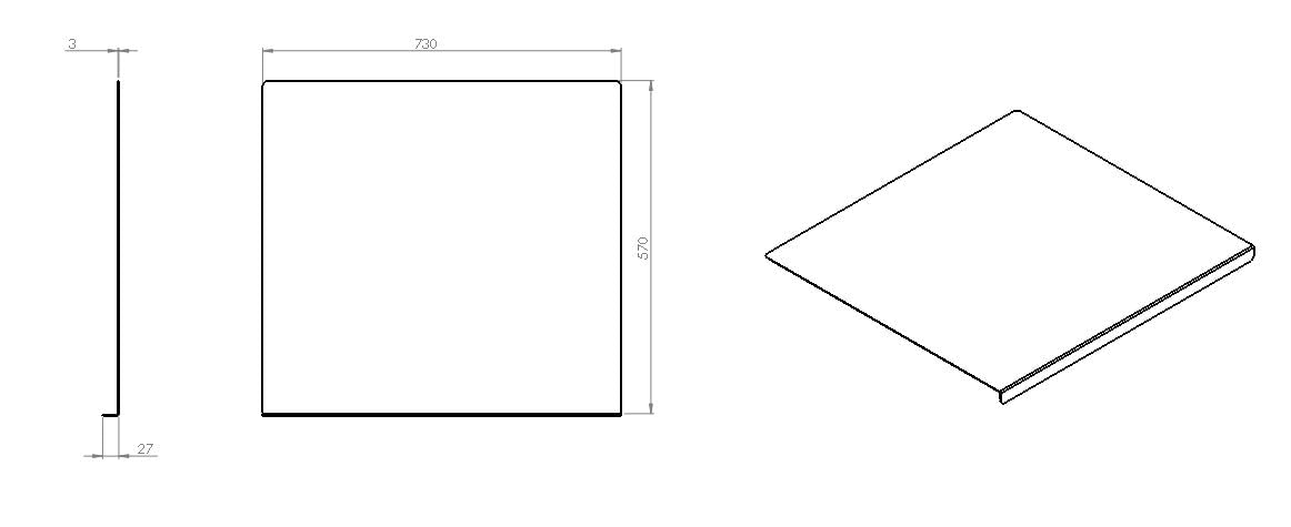 Panneau en acier inoxydable solide de 3 mm 730 x 570