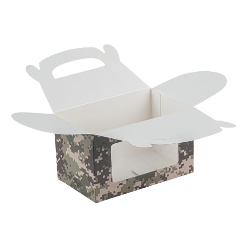 Restaurantware RWA1224BRG-25 Bio Tek 6 X 3.5 X 3.5 Inch Gable Boxes For Party Favors, 25 Attractive Gift Boxes - Camouflage Print, Built-In Handle, Paper Barn Boxes thumb #6