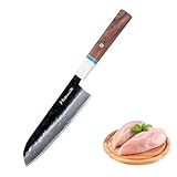 Santoku Knife 7in, Damascus Japanese Chef Knife, Professional Hand Forged Chef's Knives for Kitchen Cooking Meat Cleaver, Cutting Vegetables and Fruit, Razor-Sharp Chef's Knife with Gift Box, Black
