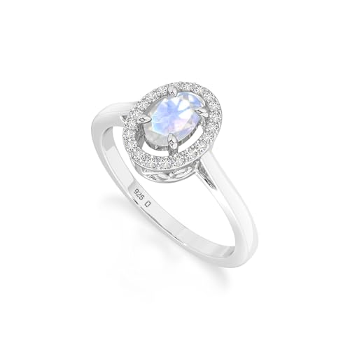 Natural Gemstone Oval Halo Rings for Women in 925 Silver/18K Yellow/Rose Gold Vermeil, Birthstone Jewelry Gifts for Her Birthday, Wedding Anniversary, Christmas, Mothers Day, Graduation