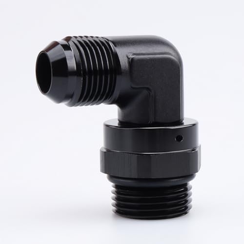 Image of AC PERFORMANCE Black Aluminum 90 Degree -10 AN AN10 Male Flare to -12 AN Male Swivel Fitting Adapter With AN12 O-ring ORB Port