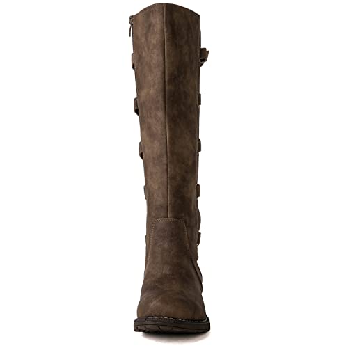 GLOBALWIN Women's Camel Knee High Motorcylce Boots Strappy Boots For Women 8.5M - image 5