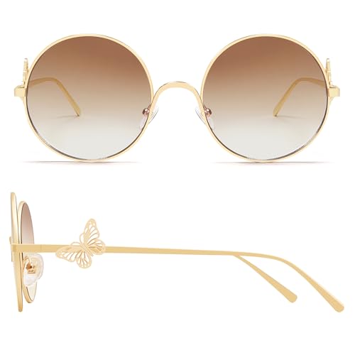 Round Sunglasses for Women Vintage Metal Butterfly Y2k Sunnies AP3693