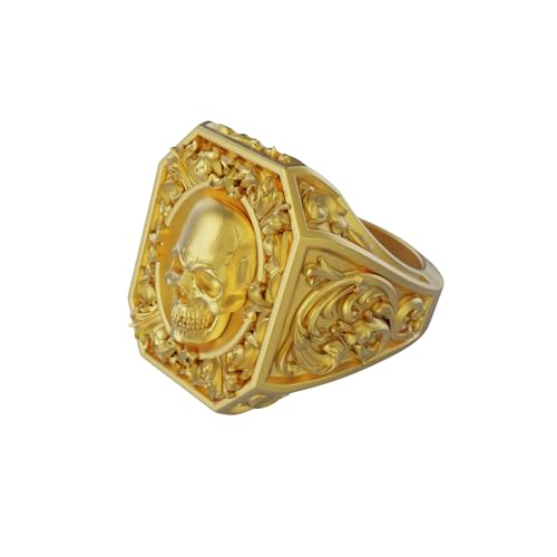 Baroque Skull Signet Ring, Sterling Silver Gothic Biker Jewelry, Memento Mori Statement Rings, Victorian Skull Ring For Men3