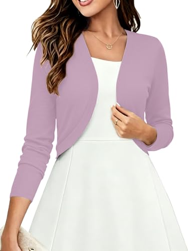 Image of Heymoments Women's Long Sleeve Thin Kintted Shrugs Sweaters Lightweight Cropped Tops Open Front Cardigan for Dress