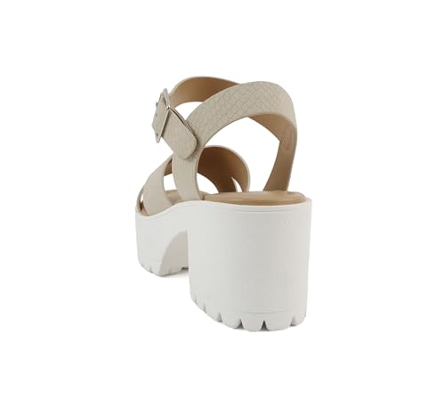 Image of Soda inchJoey inch ~ Women Open Toe Criss Cross Strap Mid Heel Sandal with Adjustable Ankle Strap