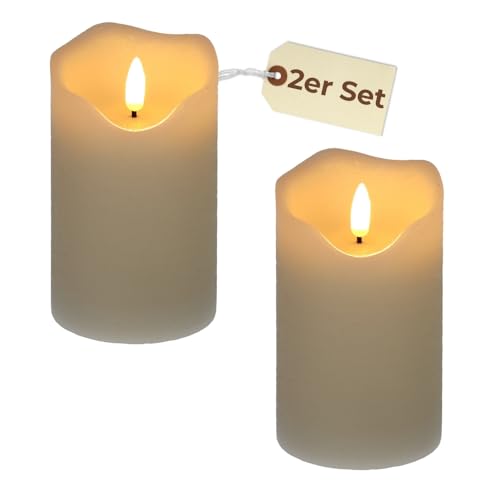 GarPet 2er Set Echtwachs Led Kerzen Led Kerzen mit Timerfunktion Led Kerzen flackernde Flamme Led Echtwachskerzen Led Stumpenkerzen mit Timer 7,5 x 12,5 cm