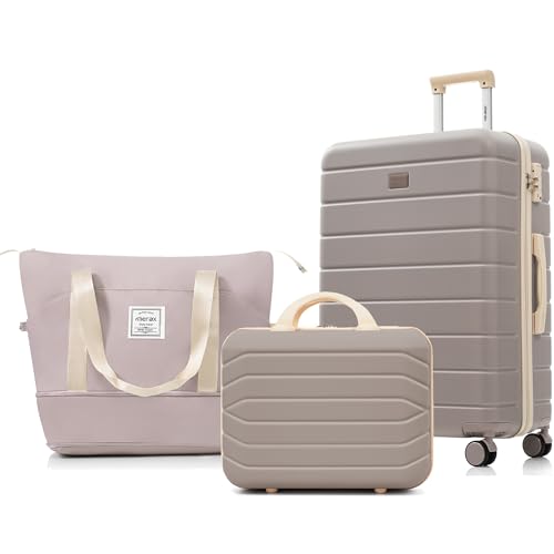 Image of Hardside Luggage Sets, Lightweight Stripes Suitcase with Spinner Wheels, Rosybrown 20