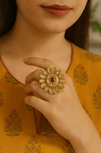 Image of I Jewels Gold Plated Traditional Design Comfort Fit Adjustable Finger Ring For Women