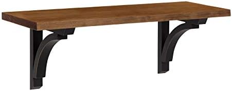 Kate and Laurel Corblynd Traditional Wood Wall Shelf, 24 inches, Brown with Black Corbels