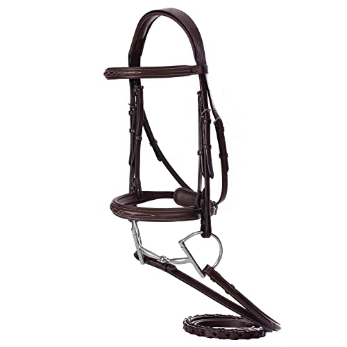 Equinavia Valkyrie Fancy Stitched Padded Cavesson Hunter Bridle With Reins - Chocolate Brown - Horse #TOP7