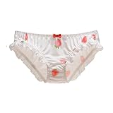 YIZRFU Damen-Seiden-Unterwäsche, süße Schleife, Höschen, Spitzenbesatz, Rüschen, Bikinislip, Stretch, weich, Lolita, Braut-Dessous, Höschen, Weiß 1, Large