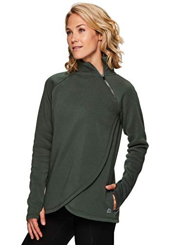 RBX Active Women's Zip Mock Neck Long Sleeve Fleece Pullover Sweatshirt F19 Olive Green M