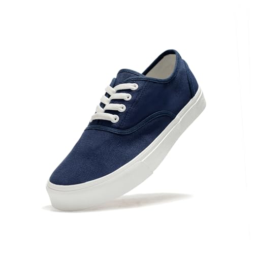 Image of xinran&shengli Womens Mens Canvas Shoes Ladies Low Top Lace Up Trainers Fashion Comfortable Casual Sneakers Dark Blue Size Size 4.5-5
