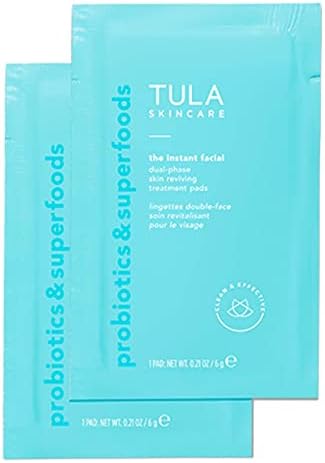 TULA Skin Care Instant Facial Dual-Phase Skin Reviving Treatment Pads (6 pads) | Lactic Acid Pads to Exfoliate and Brighten Skin, Instant Facial