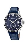 Festina Montre pour homme F16980/F Outlet Boîtier en acier inoxydable 316l argenté Bracelet en cuir bleu, bleu, Bracelet