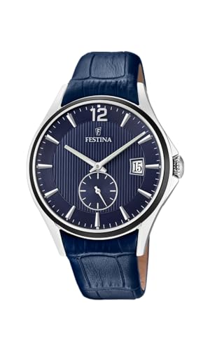 Festina Reloj Hombre F16980/F Outlet Caja de Acero Inoxidable 316l Plateado Correa de Cuero Azul