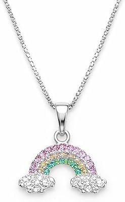 Silver-Tone Rainbow Cloud Pendant Necklace for Women | Multicolor CZ Stone Studded | Fashion Jewellery Chain for Party & Casual Wear