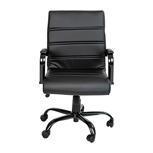 Flash Furniture Whitney Mid-Back Swivel LeatherSoft Desk Chair with Padded Seat and Armrests, Adjustable Height Padded Office Chair, Black by Flash Furniture - Image 7
