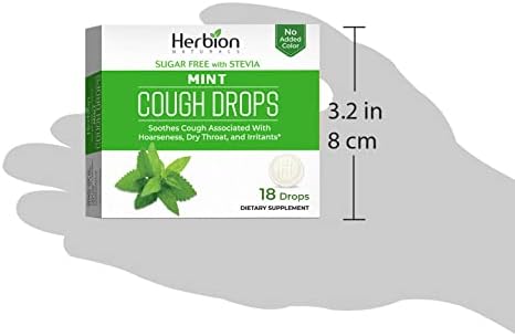 Herbion Naturals Sugar-Free Cough Drops with Natural Mint Flavor, Soothes Sore Throat, for Adults, Children 6 and Above, 18Cts