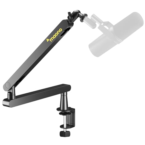 MAONO Mikrofon Arm – Low Profile Mic Arm mit Kabelkanälen für aufgeräumten Arbeitsplatz. Mit Tischklemme, voller Verstellbarkeit & ideal für Podcasting, Streaming und Home-Office（BA92 Schwarz）