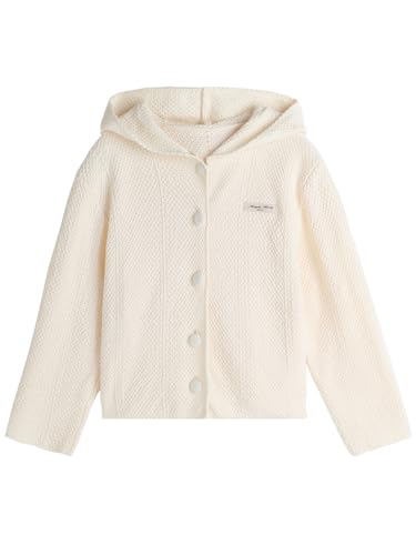 Image of 2026 Premium Girls Cable Knit Zip Up Cardigan with Hood, Letter Patched Long Sleeve Sweatshirt