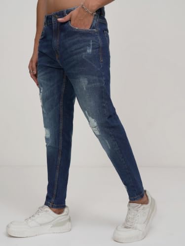 Image of Highlander Men Mens Tapered Fit Denim Jeans|Regular Length|Distressed Jeans |Mid-Rise|Stylish Casual Wear with Stretchable Fabric for Everyday Comfort