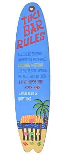 Interlifestyle Tabla de Surf 100cm Tiki Bar Rules Reglas Decoración De Madera Dura En Paintbrush Estilo