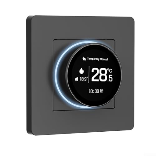 Zilimontt Knob Termostato programable para calefacción por suelo radiante y control de caldera de gas con pantalla TFT de 1.82 pulgadas y vidrio templado en blanco (negro-GB)