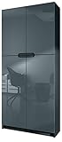 Vladon Büroschrank Logan V1, Aktenschrank mit 5 Fächern und 4 Türen, Schwarz matt/Grau Hochglanz (82 x 185 x 37 cm)